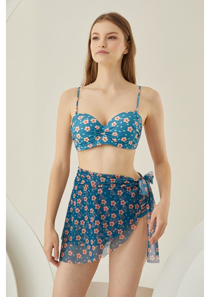 Renkli Tiny Flower Yandan Bağlamalı Pareo Etek