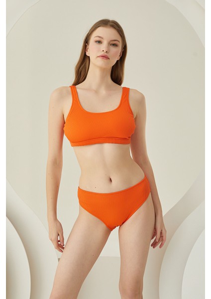 Turuncu Reps Tek Üst Bikini
