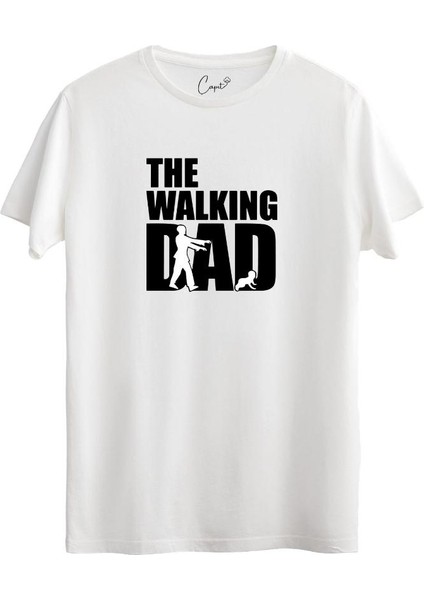%100 Pamuklu Babalar Günü The Walking Dad Baskılı Siyah Tişört