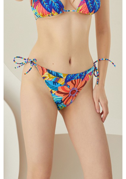 Renkli Fresh Flower Yandan Bağlamalı Tek Alt Bikini