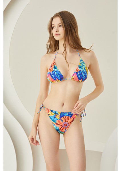 Renkli Fresh Flower Yandan Bağlamalı Tek Alt Bikini fırsatları