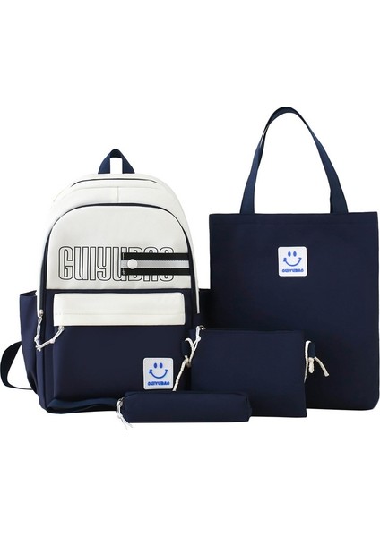 Yeni Moda Trendi Kontrast Renkli Sırt Çantası Ortaokul Üniversite Öğrencisi Okul Çantası Rahat Büyük Kapasiteli Dört Parçalı Sırt Çantası (Yurt Dışından)