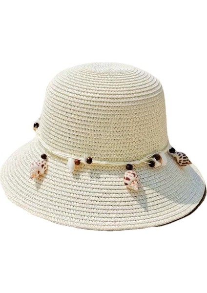 Kabuklu Hasır Şapka Bayanlar Yaz Güneş Koruyucu Şapka Plaj Şapkası (Yurt Dışından)