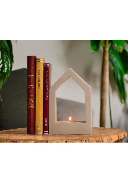 Ev Şeklinde Beton Tealight Mumluk Ve Kitap Tutucu -Özel Tasarım Dekoratif Mumluk fırsatları