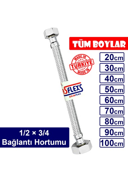 1/2×3/4 Paslanmaz Çelik Flex Hortum Bağlantı Hortumu (80 cm)