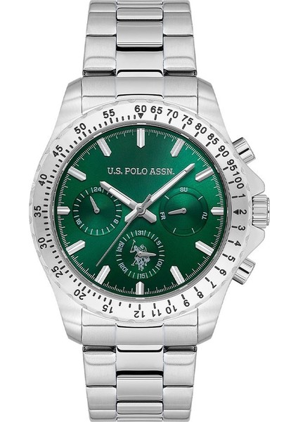 USPA1108-03 Quartz Çelik Gri Yeşil Kadran 42 mm Erkek Kol Saati