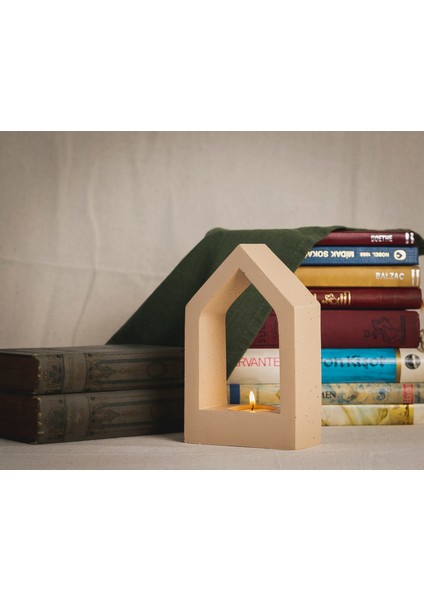 Ev Şeklinde Beton Tealight Mumluk Ve Kitap Tutucu -Özel Tasarım Dekoratif Mumluk fırsatları