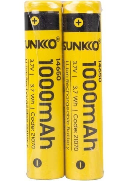 3.7 Volt 1000 Mah 14650 Şarj Edilebilir Pil 2'li Paket