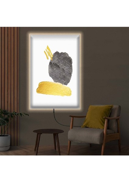 Zevahir Mobilya Ve Dekorsayon Minimal Modern Tablo Ledli Soyut Desen Ahşap Şase Dijital Baskı Kanvas Tablo 50X70CM