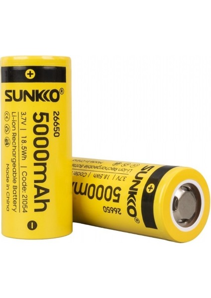 3.7 Volt 5000 Mah 26650 Şarj Edilebilir Pil 2'li Paket