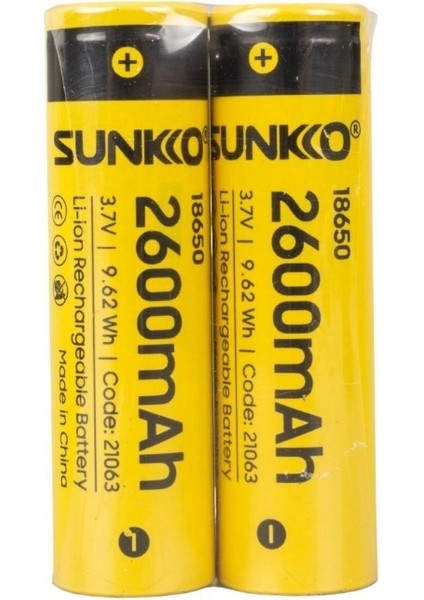 3.7 Volt 2600 Mah 18650 Şarj Edilebilir Pil 2'li Paket