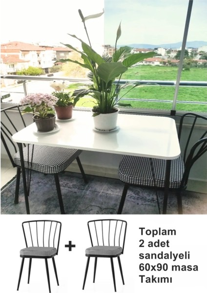 Wood Idea 60x90 cm Metal Ayaklı 2 Sandalyeli Masa Takımı