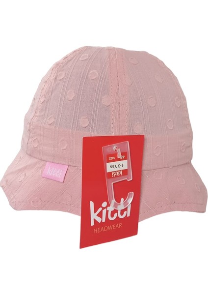 Kitti 1-3 Yaş Kız Çocuk Pembe Renk Desenli Yazlık Maksi Şapka