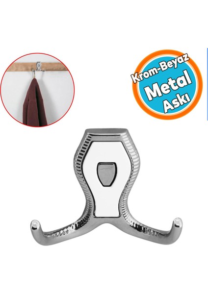 Vestiyer Mobilya Duvar Askısı Metal Dolap Elbise Askılığı Krom Renk Askı Beyaz Kapaklı