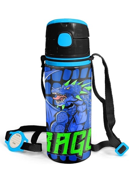 Coral High Kids Siyah Saks Ejderha Desenli Pipetli Alüminyum Matara 600 ml 11942