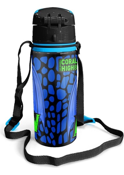 Coral High Kids Siyah Saks Ejderha Desenli Pipetli Alüminyum Matara 600 ml 11942