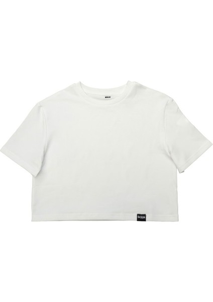 Beyaz Oversize Basic Kadın Crop Tshirt