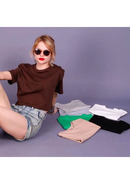 Beyaz Oversize Basic Kadın Crop Tshirt indirimleri
