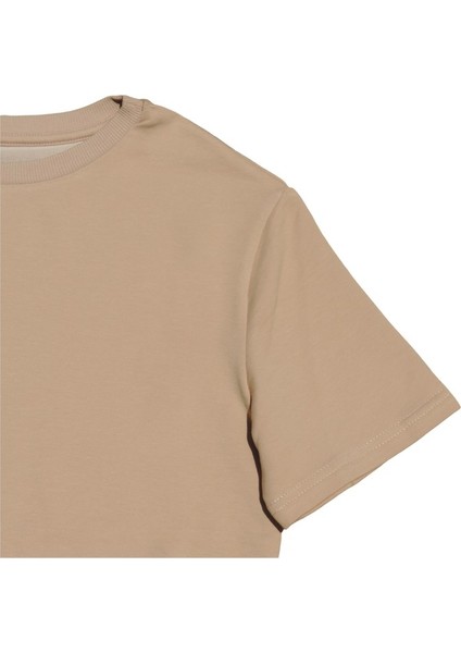 Bej Oversize Basic Kadın Crop Tshirt fiyatları