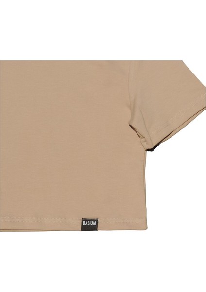 Bej Oversize Basic Kadın Crop Tshirt modelleri