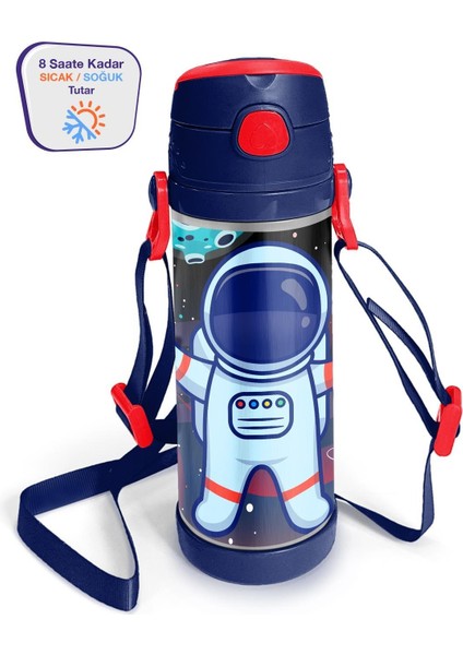 Kids Astronot Desenli Saks Mavi Dört Bölmeli Okul Sırt Çantası 4SET23724