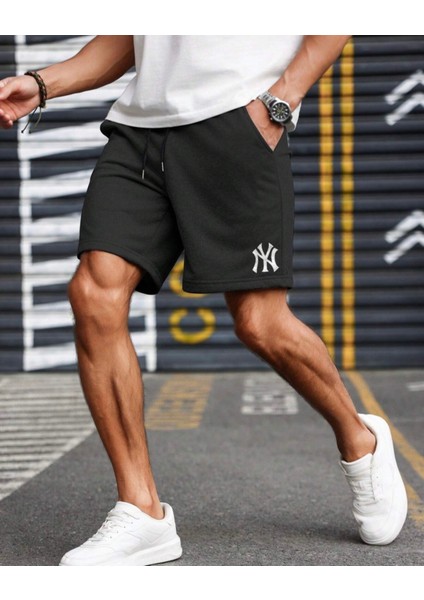 Büyük Beden Özel Tasarım Ny Baskılı Ultra Rahat Çift Cep Yazlık Erkek Bermuda Şort
