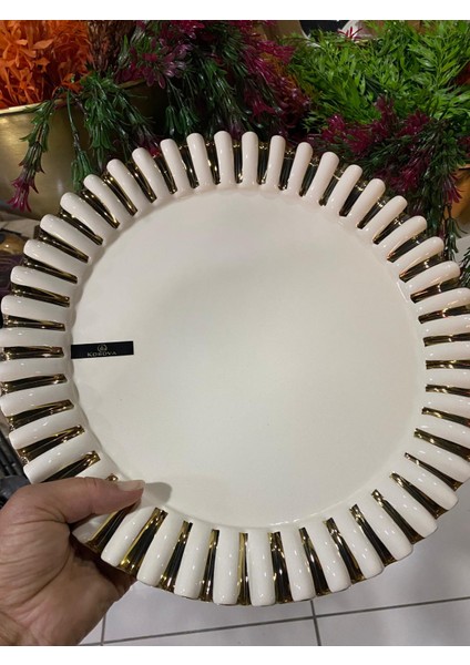 Gebo Porselen Gold Detaylı Yuvarlak Servis Sunum Tabağı (32*32*3cm) fırsatları