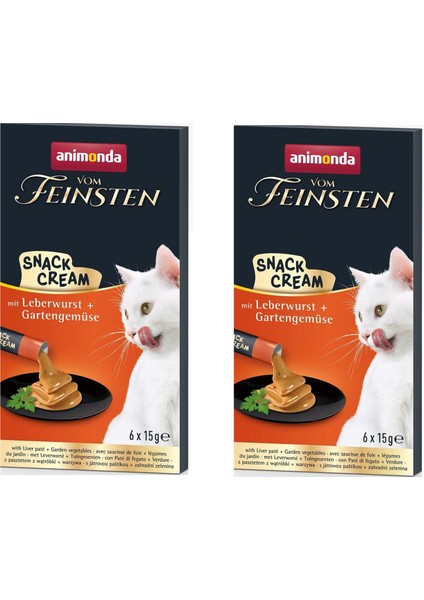 Vom Feinsten Snack Cream Ciğer Ezme ve Sebzeli Kedi Sıvı Ödülü 6 x 15 Gr. 2 Li