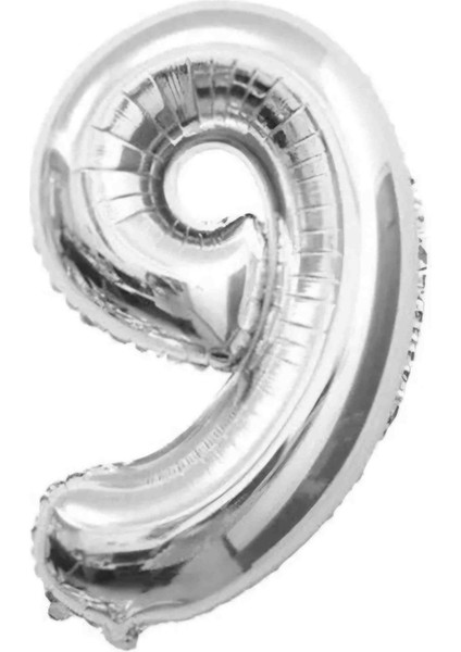 9 Rakam Gümüş Folyo Balon 16 Inç 36 cm