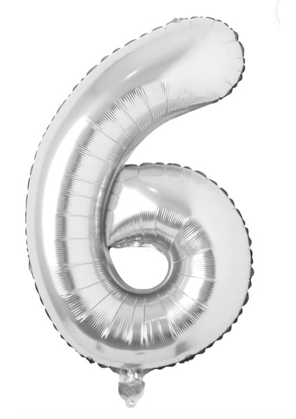 6 Rakam Gümüş Folyo Balon 16 Inç 36 cm
