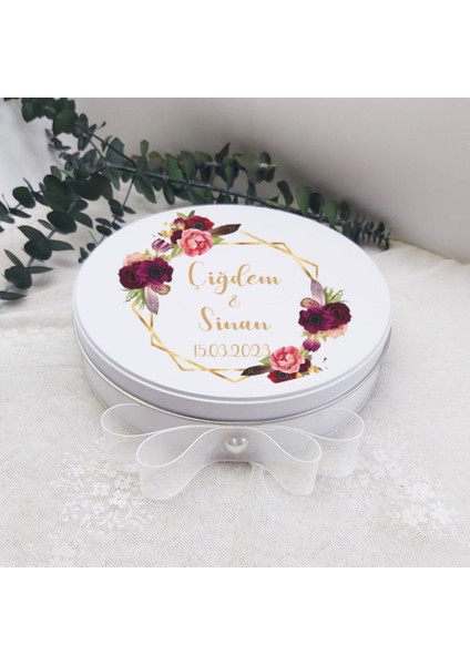 Metal Kutuda Söz Nişan Çikolatası 50 Li Bordo Çiçekli