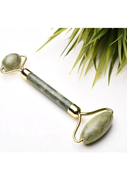 %100 Doğal Yeşim Taşı 2 Başlıklı Masaj Aleti Yaşlanma Önleyici Gua Sha Yüz Bakım Face Roller
