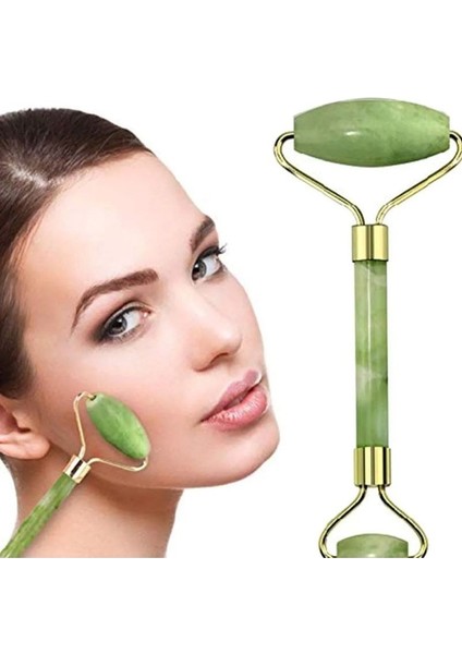 %100 Doğal Yeşim Taşı 2 Başlıklı Masaj Aleti Yaşlanma Önleyici Gua Sha Yüz Bakım Face Roller fırsatları