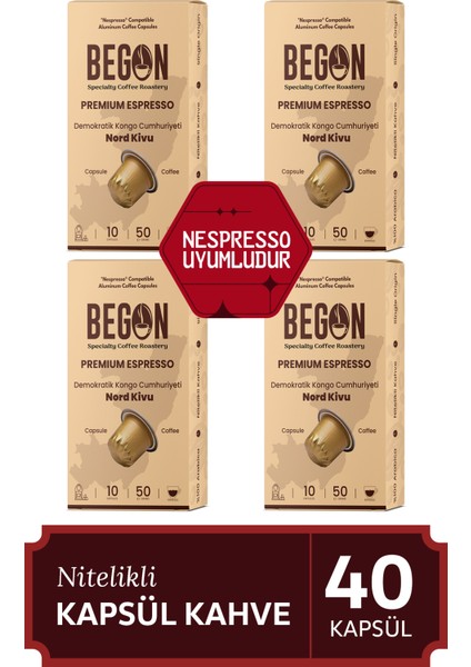 Nord Kivu Nespresso Uyumlu Alüminyum Kapsül Kahve Premium Espresso - 40 Adet
