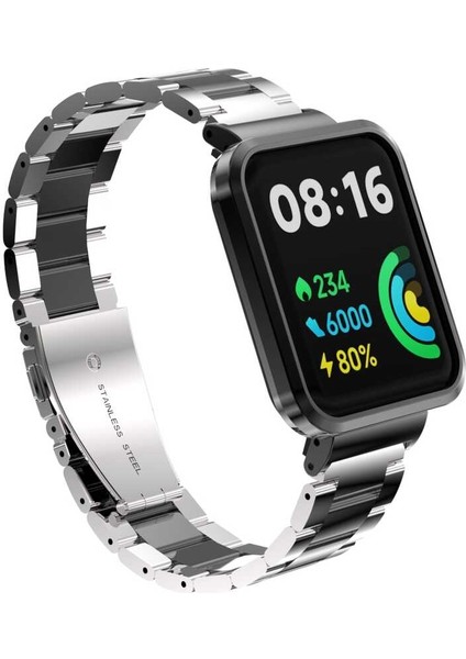 Xiaomi Redmi Watch 2 Lite Uyumlu Krd-60 Metal Kordon - Gümüş-Siyah