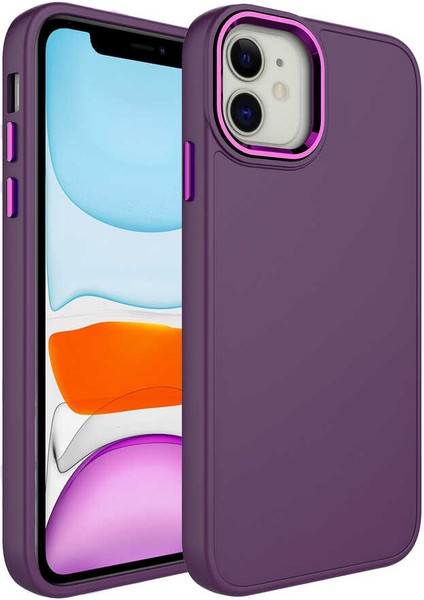 Apple iPhone 11 Uyumlu Metal Çerçeve ve Buton Tasarımlı Silikon Luna Kapak-Turkuaz fırsatları