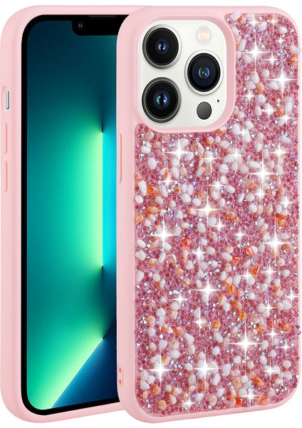 Apple iPhone 12 Pro Max Uyumlu Parlak Taşlı Tasarım Linea Kapak-Pembe