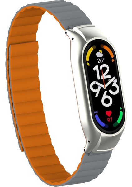 Xiaomi Mi Band 7 Uyumlu Krd-69 Kordon - Gri-Turuncu