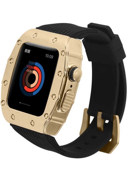 Apple Watch 44MM Uyumlu Krd-65 Kordon - Siyah-Gold