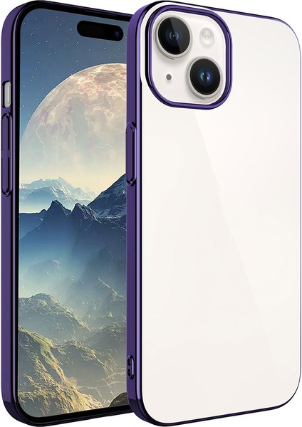 Apple iPhone 15 Plus Uyumlu Sert Pc Renkli Çerçeveli Riksos Kapak-Derin Mor fırsatları
