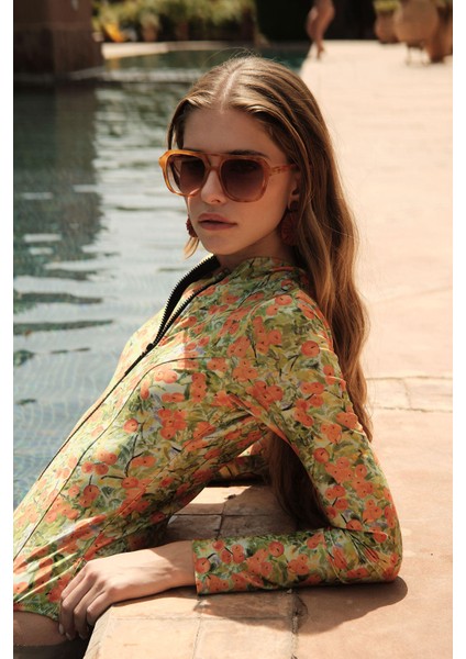 Desenli Fermuarlı Surf Mayo Peach