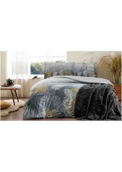 Çift Kişilik Trendy Battaniyeli Nevresim Takımı Golden Palm Gri fiyatları