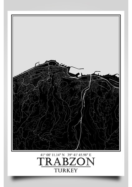 Trabzon Şehir Haritası Çerçevesiz Poster-Taraftar Seçenekli-Harita Sanatı, Map Art Design