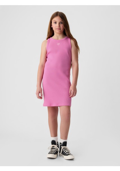 Kız Çocuk Pembe Fitilli Halter Yaka Elbise