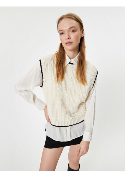 Triko Süveter Kolsuz Örgü Dokulu Bisiklet Yaka 5WAL20002IT fiyatları