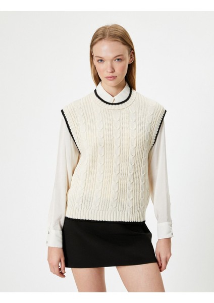 Triko Süveter Kolsuz Örgü Dokulu Bisiklet Yaka 5WAL20002IT modelleri