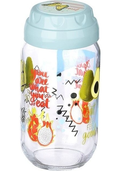 CLZ174 Vintage Dekoratif Desenli Cam Kavanoz 1000 ml - 33,8 Oz - Avokado