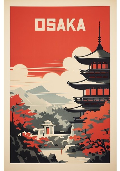 Japonya Osaka Şehir Tasarım Poster 30X42 cm Çerçevesiz