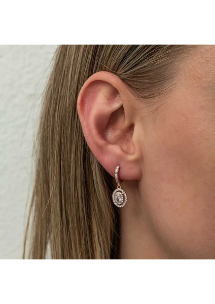 Gümüş Rose Oval Taşlı Sallantılı Küpe modelleri