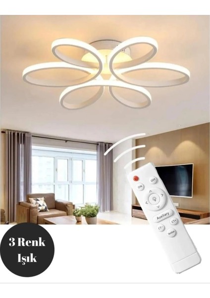 Luxor Oturma Odası,Salon,Yatak Odası İçin 60 cm Beyaz Kasa 3 Renk Kumandalı LED Avize